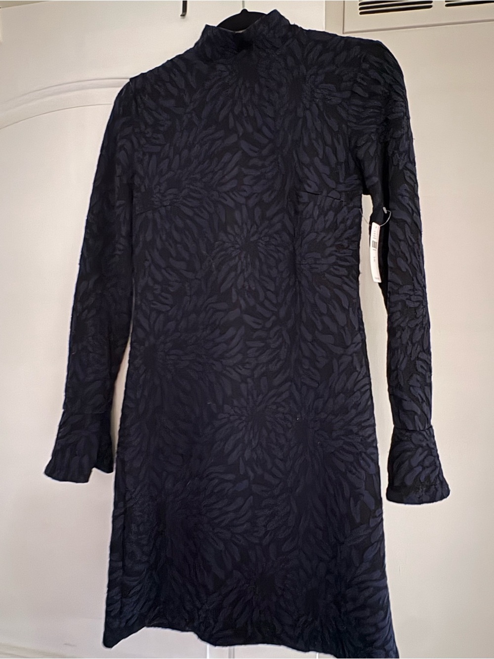 Anthropologie Navy Textured Mock-Neck Long Sleeve Dress